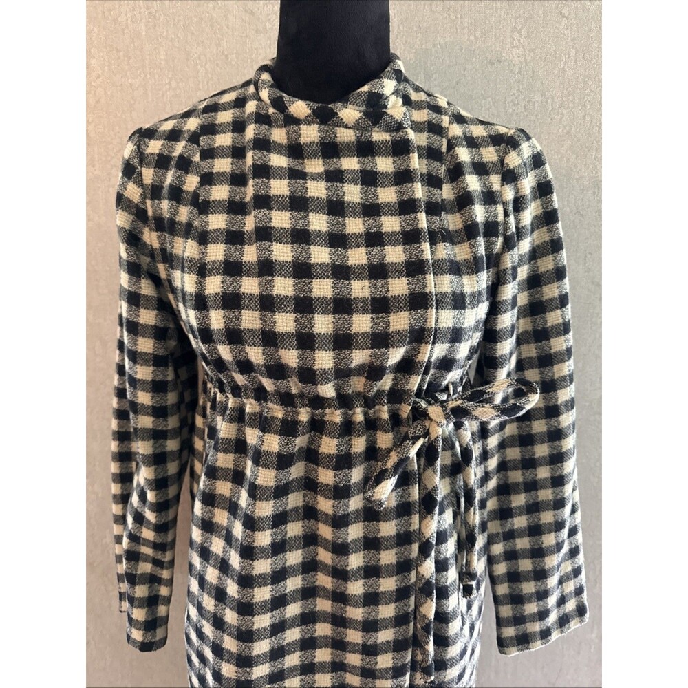 Vintage 60s Sophisticated Miss California Gingham Wool Empire Waist Coat  Tie Fr